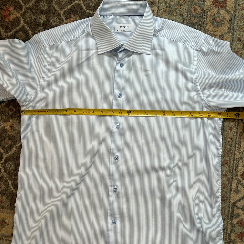 Eton Blue and White Striped Cotton Button Down Shirt - Picture 6 of 7
